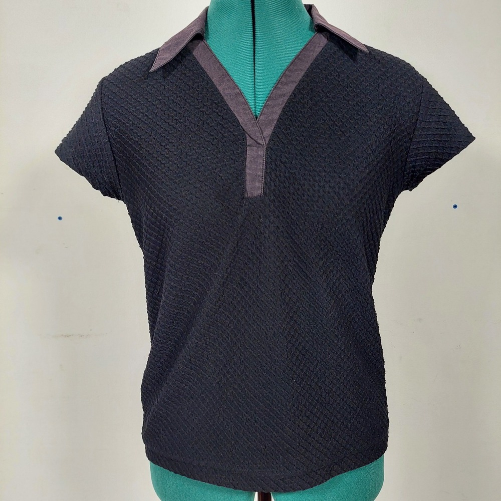 Red Paint Womens Textured Popcorn Knit V-Neck Polo Top Black Purple Size M